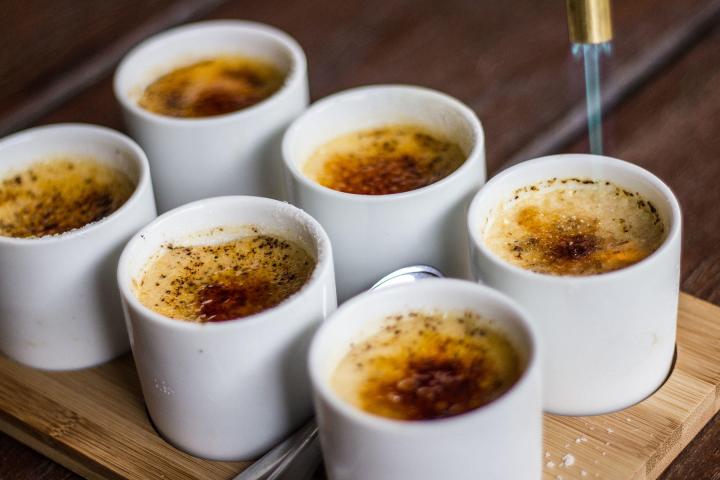 a plate of food and a cup of coffee